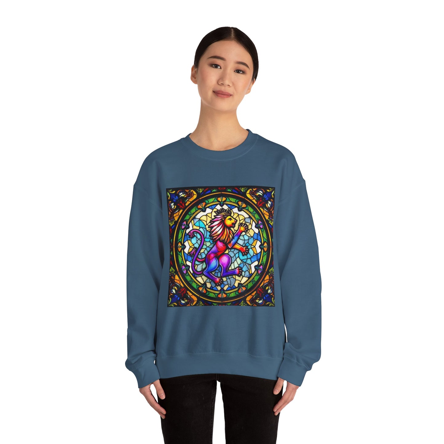Unisex Heavy Blend™ Crewneck Sweatshirt, Glass, Leo Zodiac Design