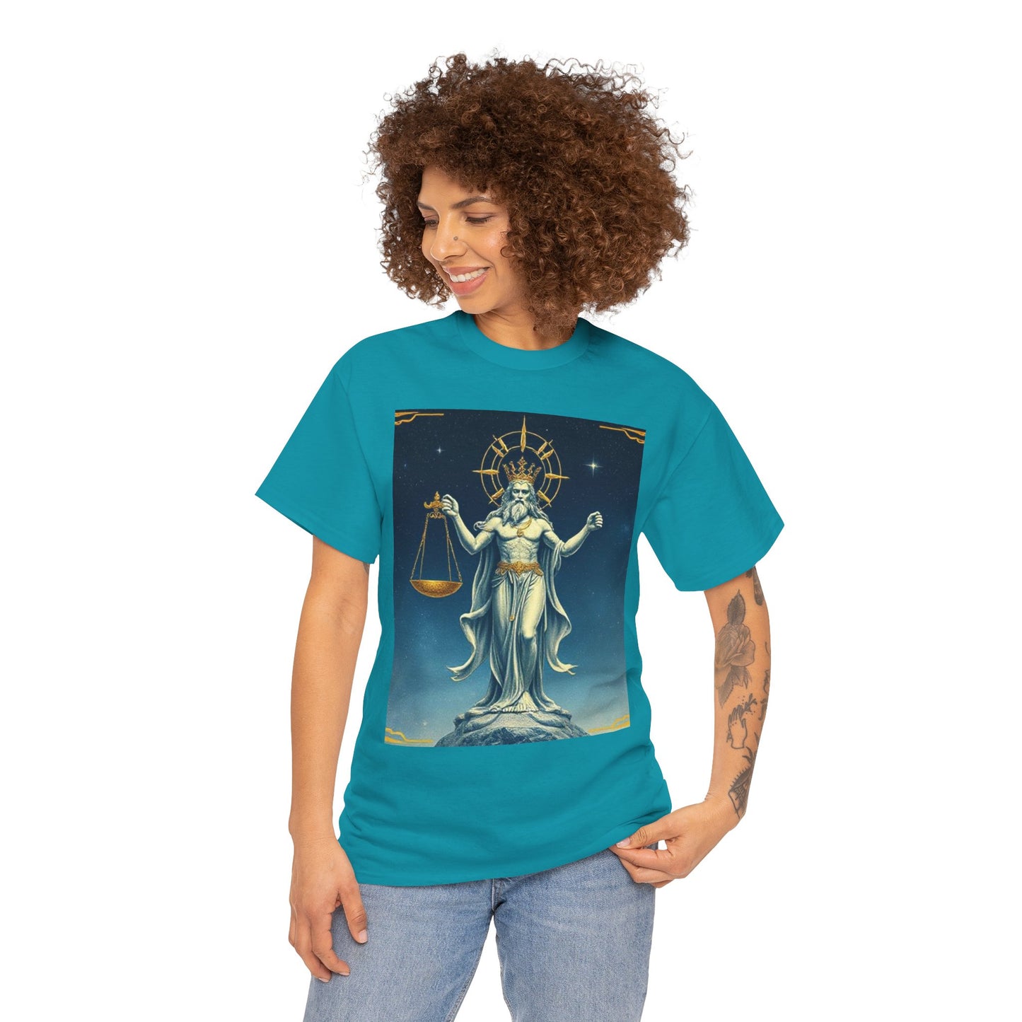 Unisex Heavy Cotton T-Shirt Space v2, Libra God, Zodiac Design