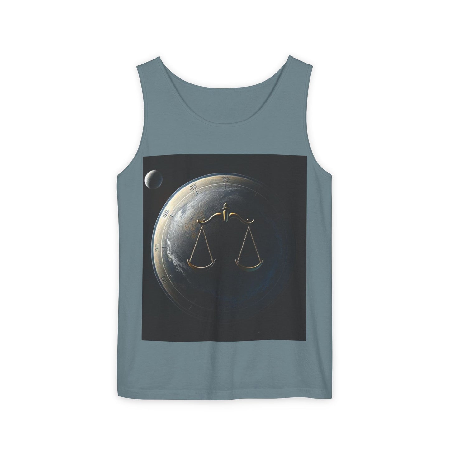 Unisex Garment-Dyed, Tank Top, Libra Design, Space Scale v1, 100% US cotton