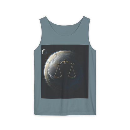 Unisex Garment-Dyed, Tank Top, Libra Design, Space Scale v1, 100% US cotton