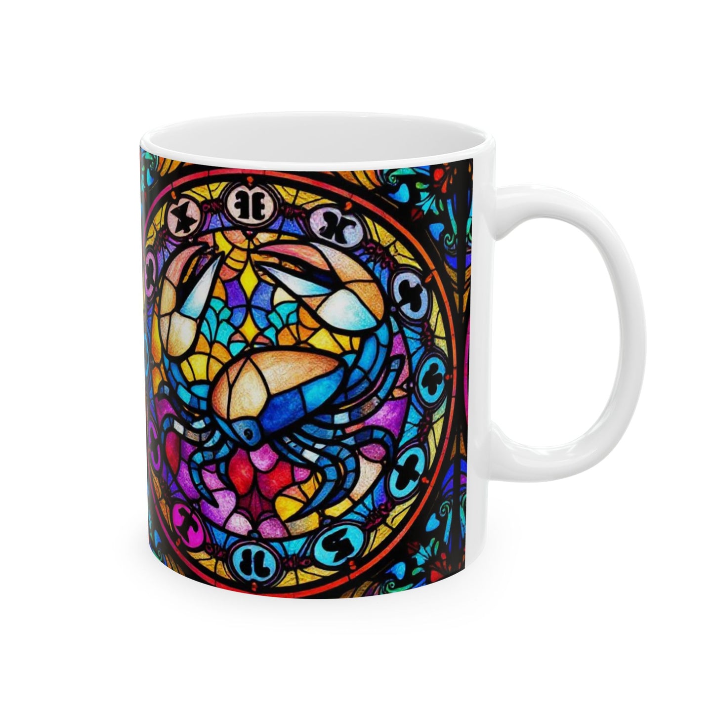 Ceramic Mug, (11oz, 15oz), Ceramic Coffee Mug, AOP, Glass Design v1, Cancer Zodiac