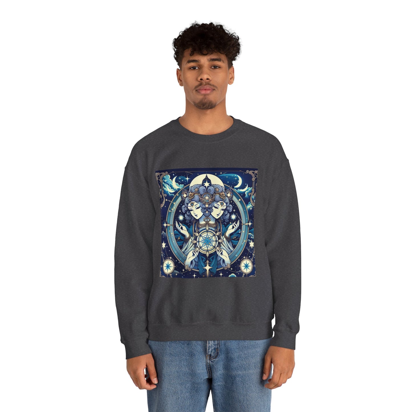Unisex Heavy Blend™ Crewneck Sweatshirt,Twin Body, Gemini Zodiac Design