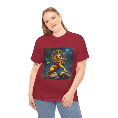 Unisex Heavy Cotton T-Shirt, King of Lions, Leo Zodiac Design