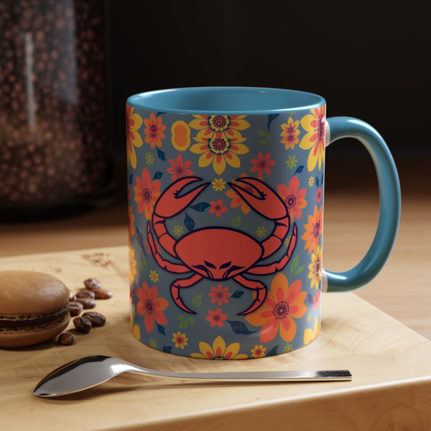 Accent Coffee Mug, Cancer, Zodiac v1, Flower Pattern, (11, 15oz)