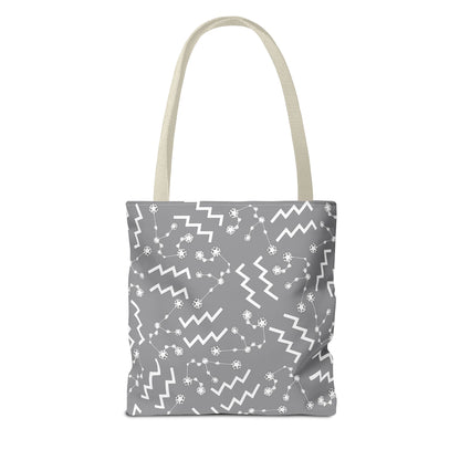 Tote Bag, Aquarius Zodiac Sign, AOP, (Grey, White)