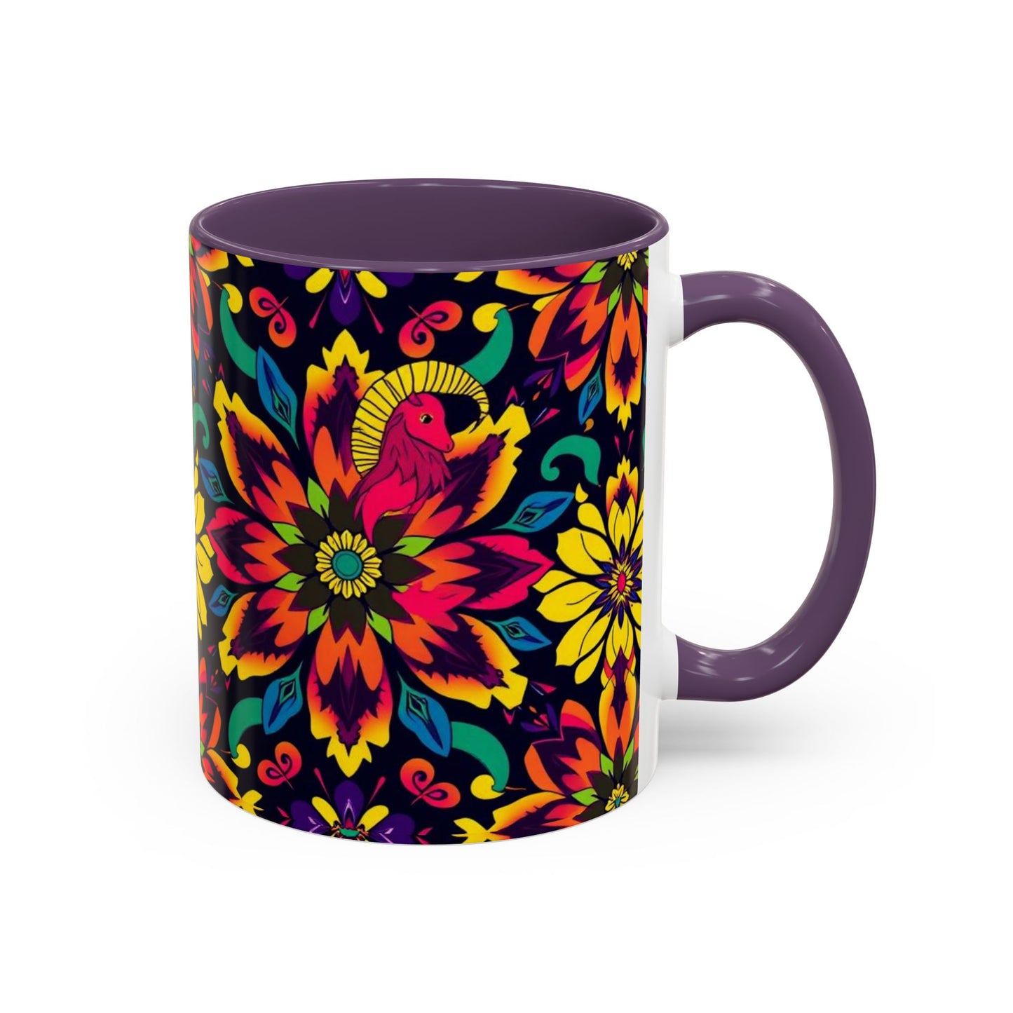 Accent Coffee Mug, Capricorn, Zodiac v4, Flower Pattern, (11, 15oz)