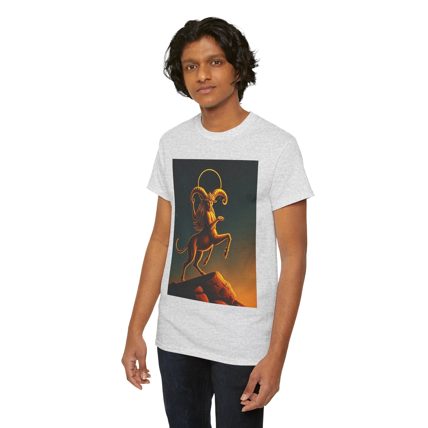 Unisex Heavy Cotton T-Shirt, Mountain Top 1v, Aries Zodiac Design
