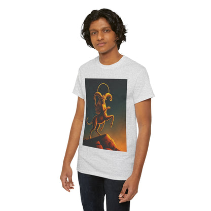 Unisex Heavy Cotton T-Shirt, Mountain Top 1v, Aries Zodiac Design