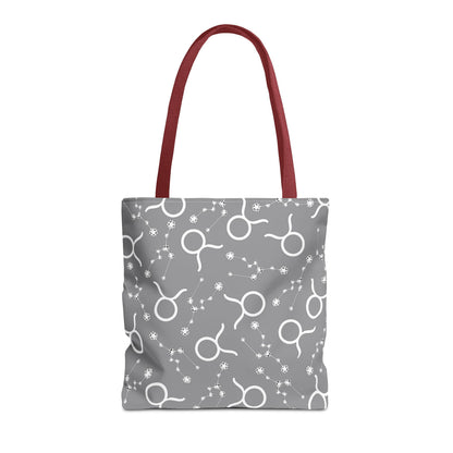 Tote Bag, Taurus Zodiac Sign, AOP, (Grey, White)