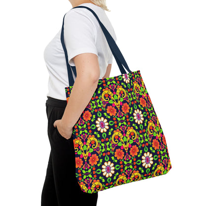 Tote Bag, (AOP), Aries, Zodiac, Flower Pattern