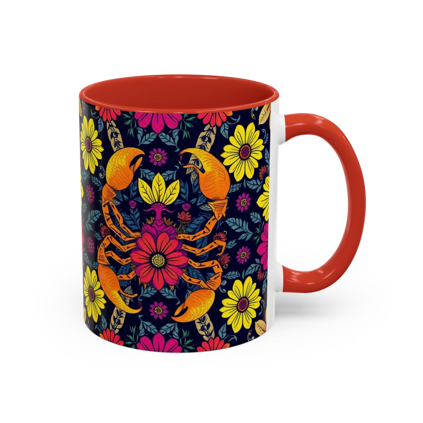 Accent Coffee Mug, Scorpio, Zodiac v3. Flower Pattern, (11, 15oz)