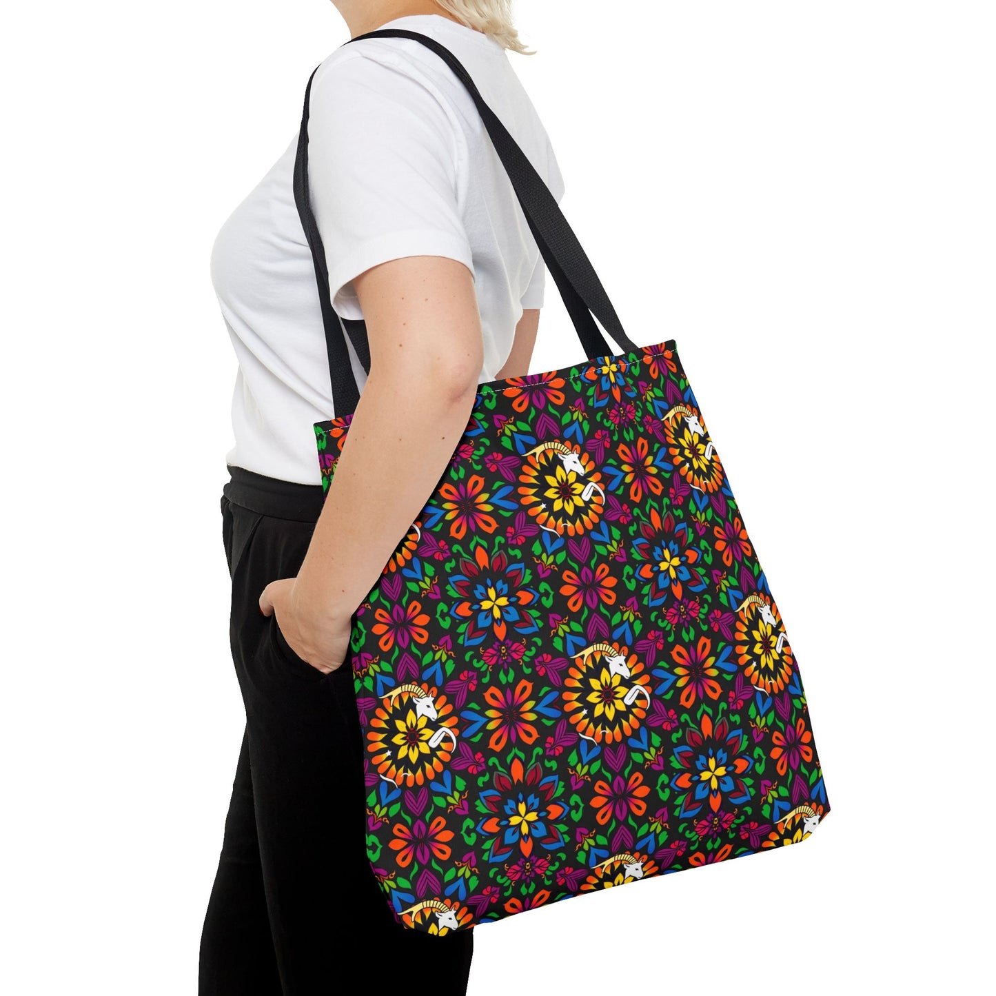 Tote Bag, (AOP), Capricorn, Zodiac v3, Flower Pattern