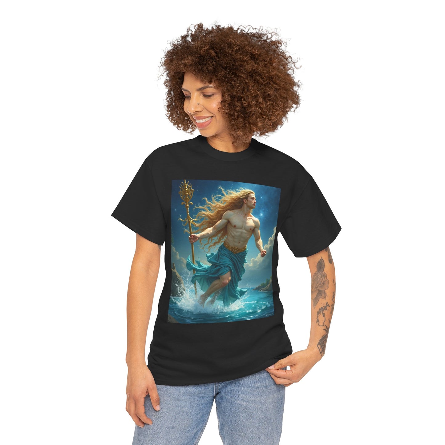 Unisex Heavy Cotton T-Shirt, Realistic, Aquarius Zodiac Design