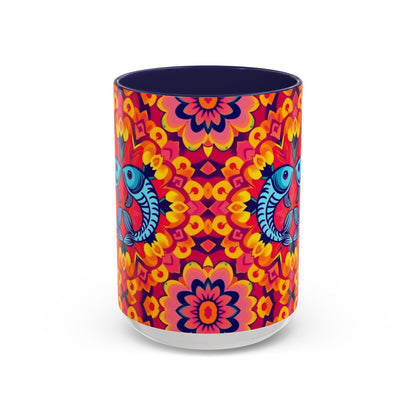 Accent Coffee Mug, Pisces, Zodiac v1, Flower Pattern, (11, 15oz)