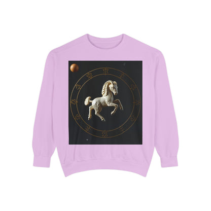 Garment-Dyed Sweatshirt, Unisex, Space Animal Design, Capricorn