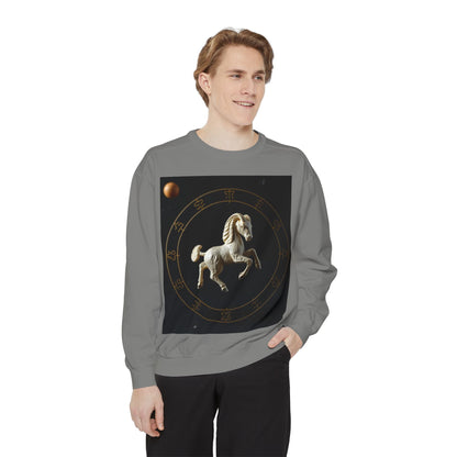 Garment-Dyed Sweatshirt, Unisex, Space Animal Design, Capricorn