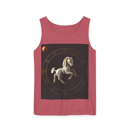 Unisex Garment-Dyed, Tank Top, Capricorn Design, Space Animal, 100% US cotton