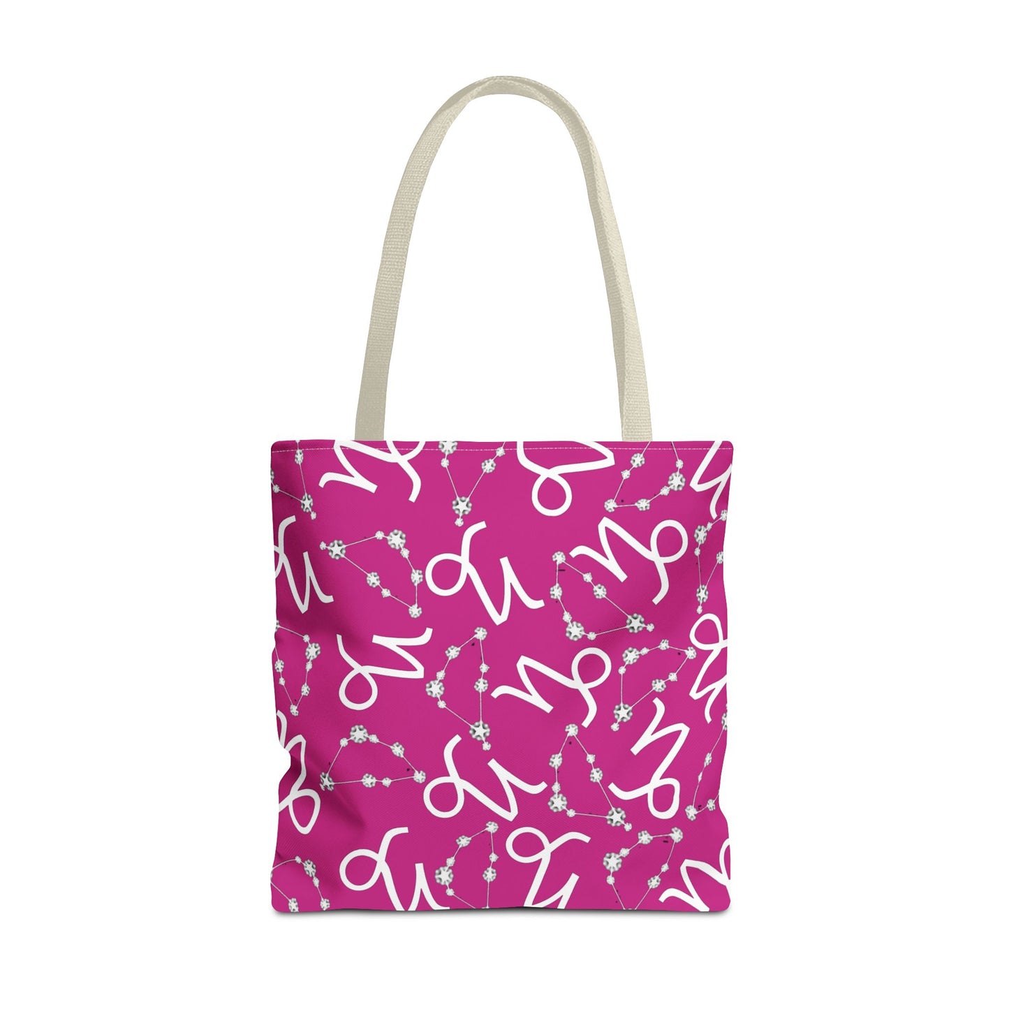 Tote Bag, Capricorn Zodiac Sign, AOP, (Pink, White)