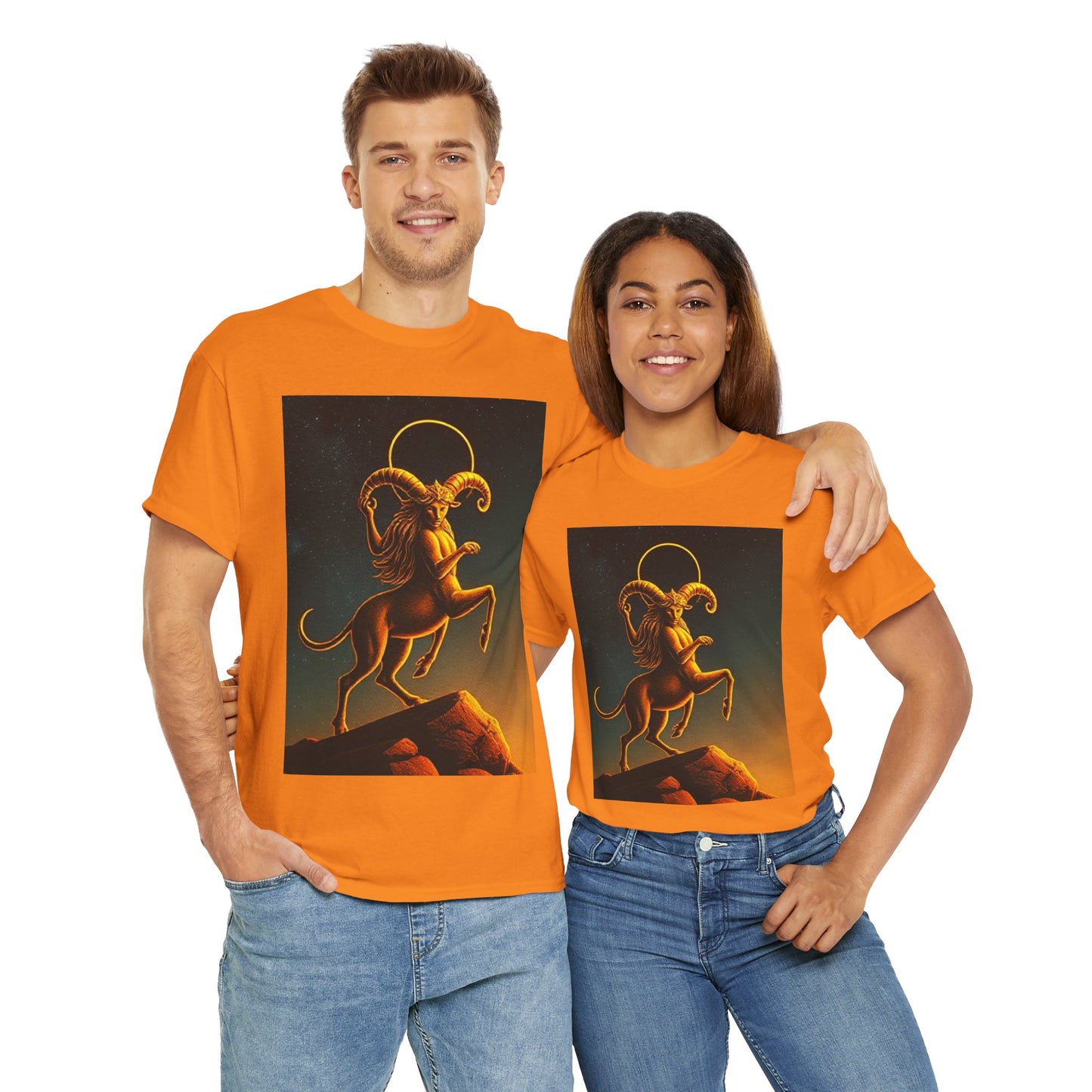 Unisex Heavy Cotton T-Shirt, Mountain Top, Aries Zodiac Design