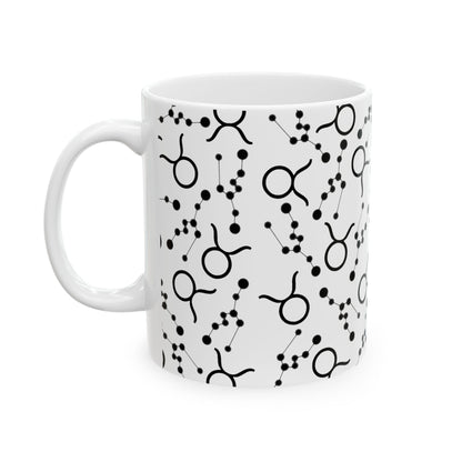 Ceramic Mug, (11oz, 15oz), Ceramic Coffee Mug, AOP, Constellation & Symbol, Taurus Zodiac Design