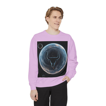 Garment-Dyed Sweatshirt, Unisex, Space Animal Design, Taurus