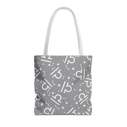 Tote Bag, Libra Zodiac Sign, AOP, (Grey, White)