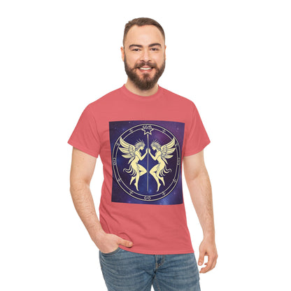 Unisex Heavy Cotton T-Shirt, Space Angel Twins, Gemini Zodiac Design