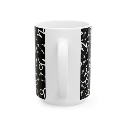 Ceramic Mug, (11oz, 15oz), Ceramic Coffee Mug, Black AOP, Capricorn Zodiac Design