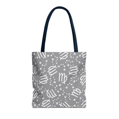 Tote Bag, Virgo Zodiac Sign, AOP, (Grey, White)