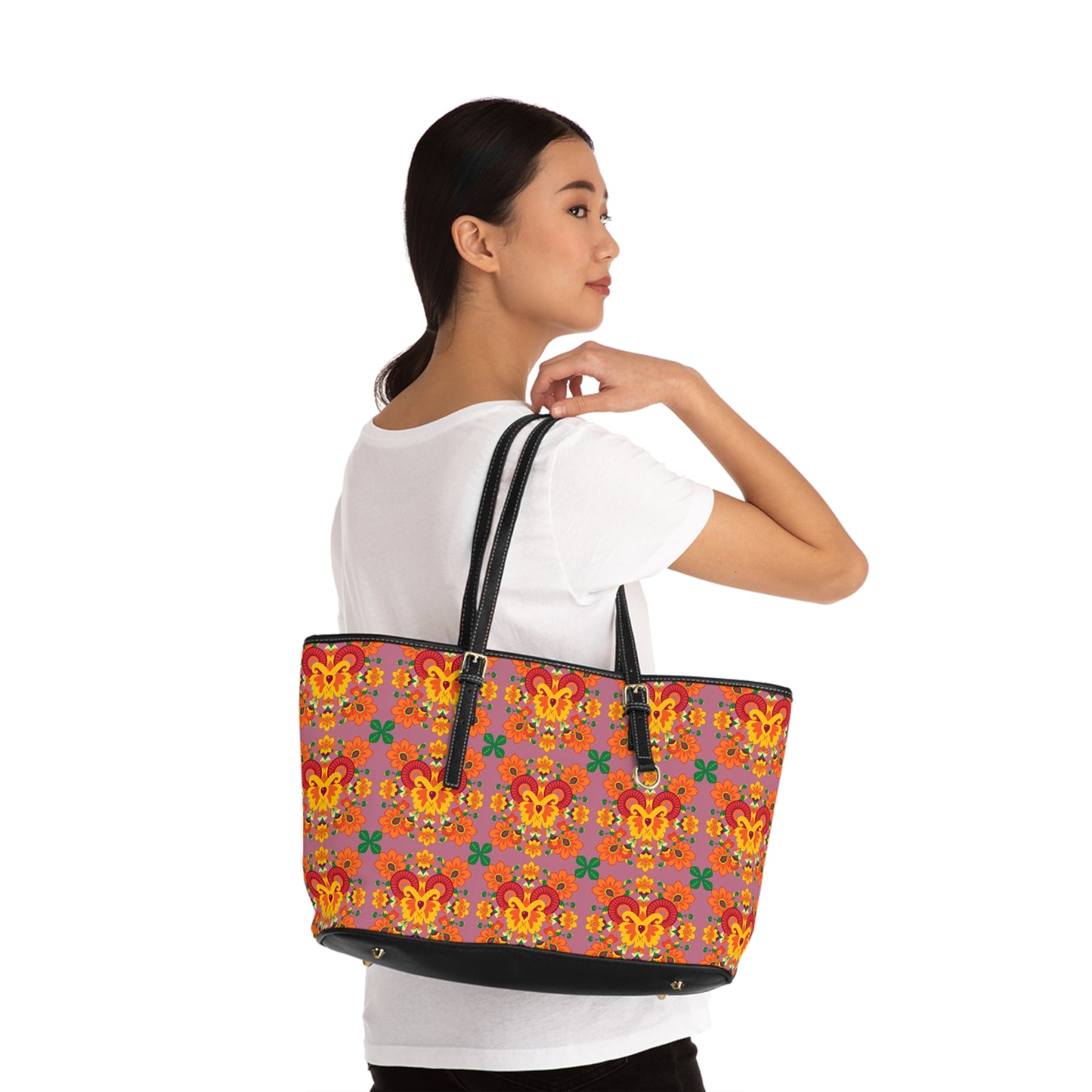 Leather Shoulder Bag, Aries, Zodiac v1, Flower Pattern