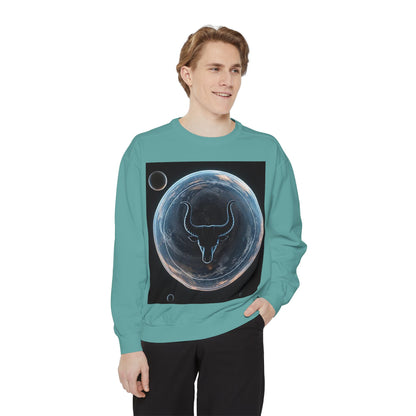 Garment-Dyed Sweatshirt, Unisex, Space Animal Design, Taurus