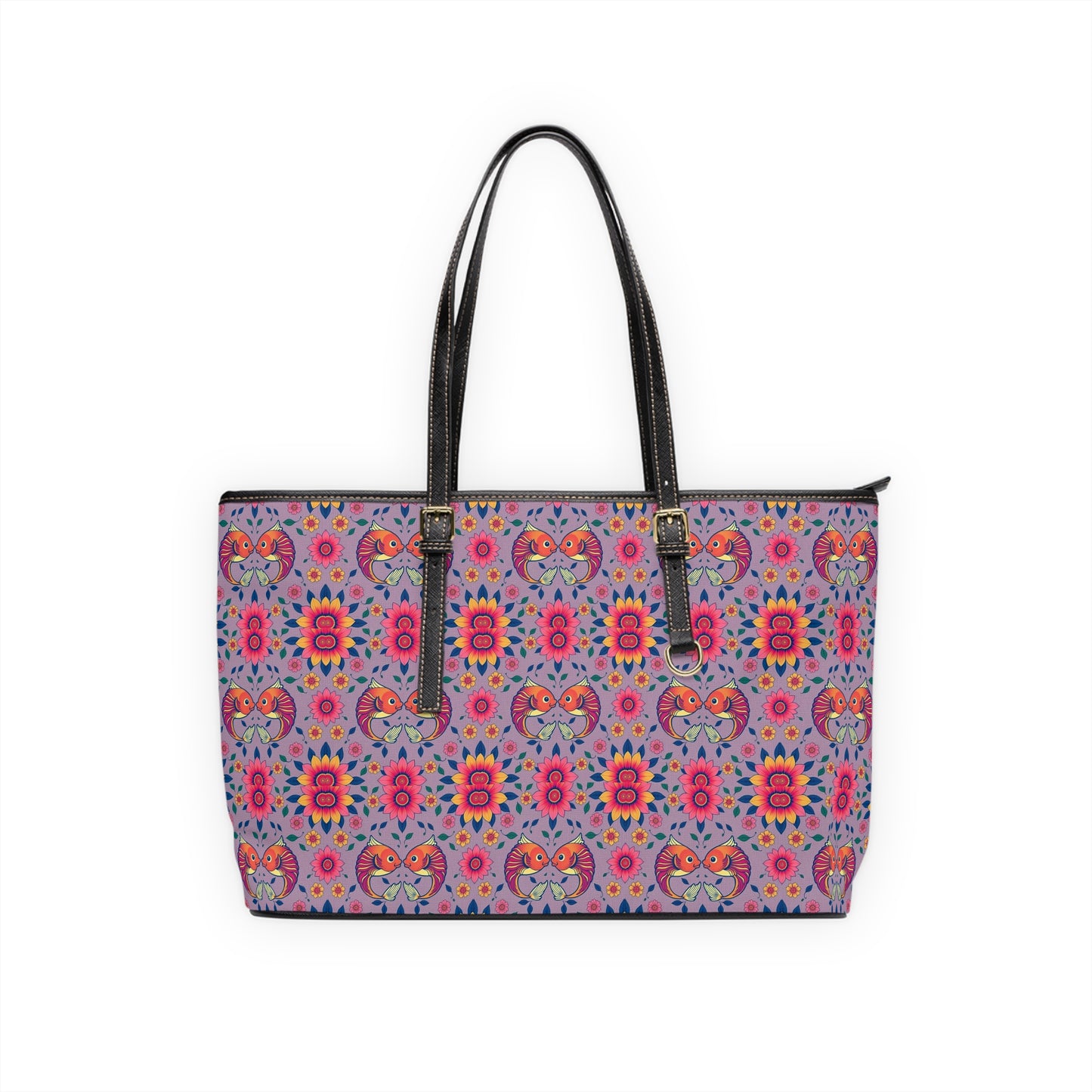 Leather Shoulder Bag, Pisces, Zodiac v1, Flower Pattern