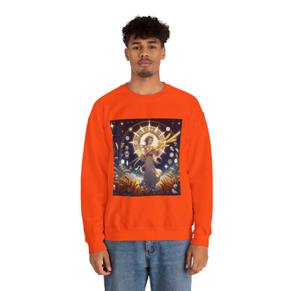 Unisex Heavy Blend™ Crewneck Sweatshirt, anime girl in wheat field, Virgo Zodiac Design
