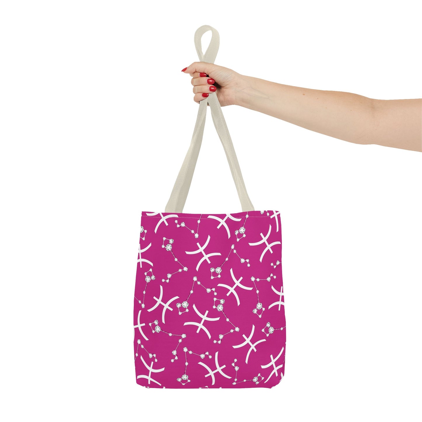 Tote Bag, Pisces Zodiac Sign, AOP, (Pink, White)