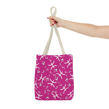 Tote Bag, Pisces Zodiac Sign, AOP, (Pink, White)