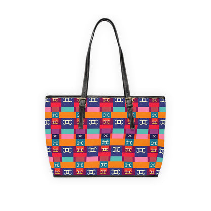 Leather Shoulder Bag, Gemini, Zodiac v3, Shapes Pattern