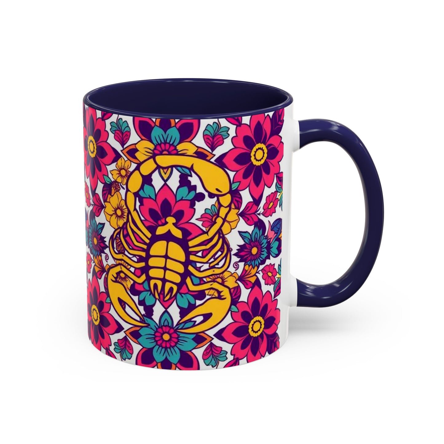 Accent Coffee Mug, Scorpio, Zodiac v2. Flower Pattern, (11, 15oz)