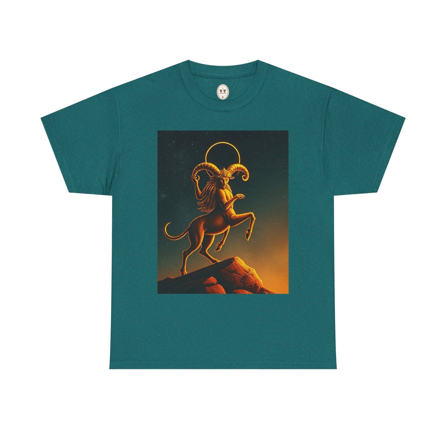 Unisex Heavy Cotton T-Shirt, Mountain Top 1v, Aries Zodiac Design