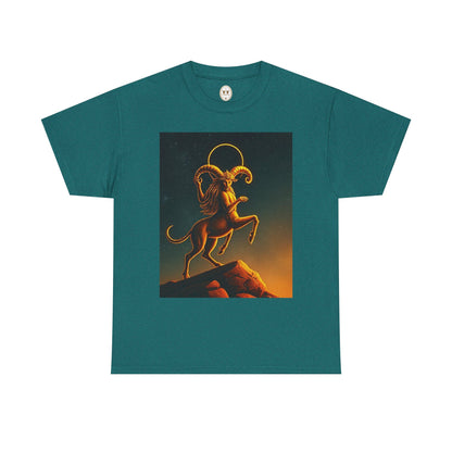 Unisex Heavy Cotton T-Shirt, Mountain Top 1v, Aries Zodiac Design