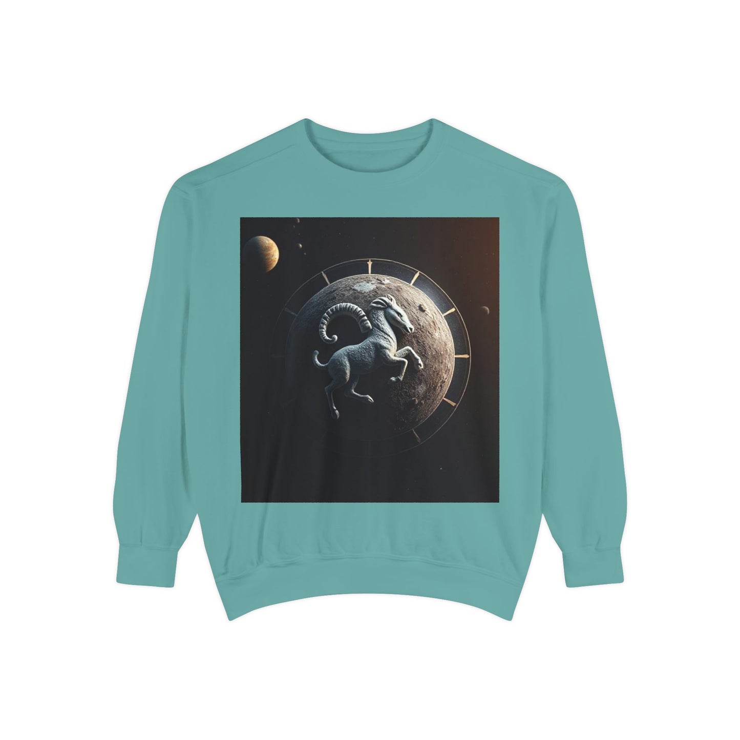 Garment-Dyed Sweatshirt, Unisex, Space Animal Design, Aries