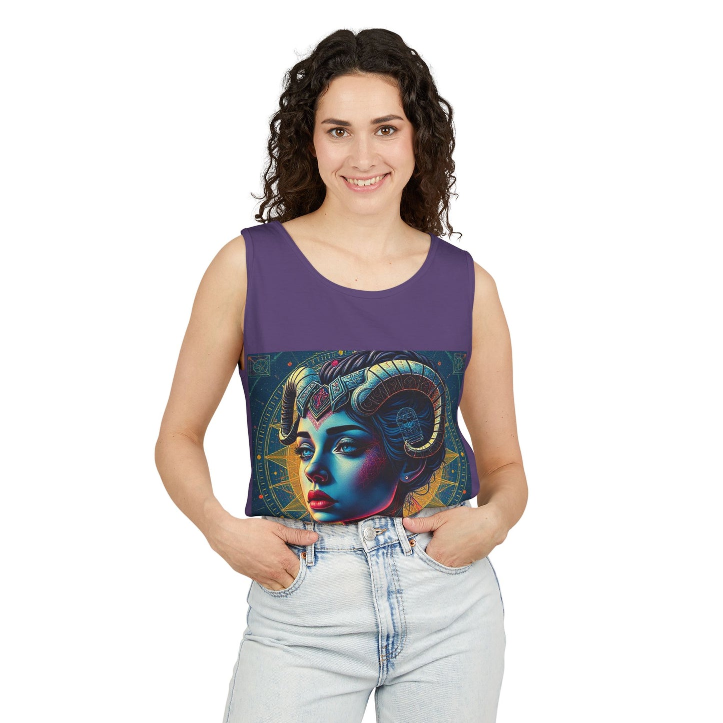 Unisex Garment-Dyed, Tank Top, Aries Design, Pop Art v1, 100% Ringspun US cotton