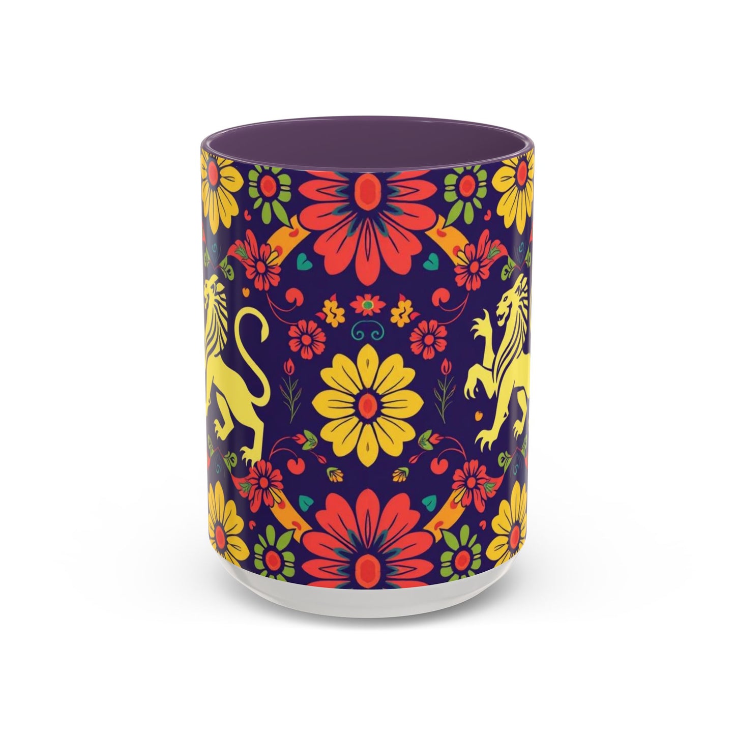 Accent Coffee Mug, Leo, Zodiac v3, Flower Pattern, (11, 15oz)