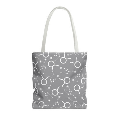 Tote Bag, Taurus Zodiac Sign, AOP, (Grey, White)