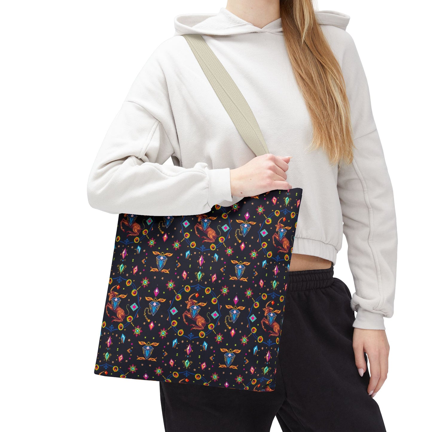 Tote Bag (AOP), Capricorn, Zodiac v1, Jewel Pattern