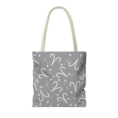 Tote Bag, Aries Zodiac Sign, AOP, (Grey, White)