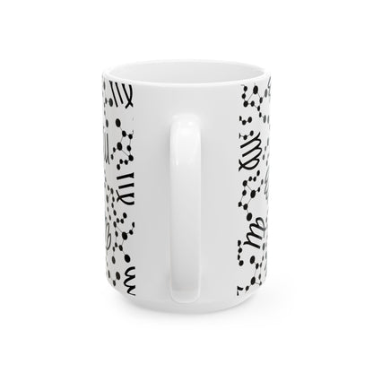 Ceramic Mug, (11oz, 15oz), Ceramic Coffee Mug, AOP, Constellation & Symbol, Virgo Zodiac Design