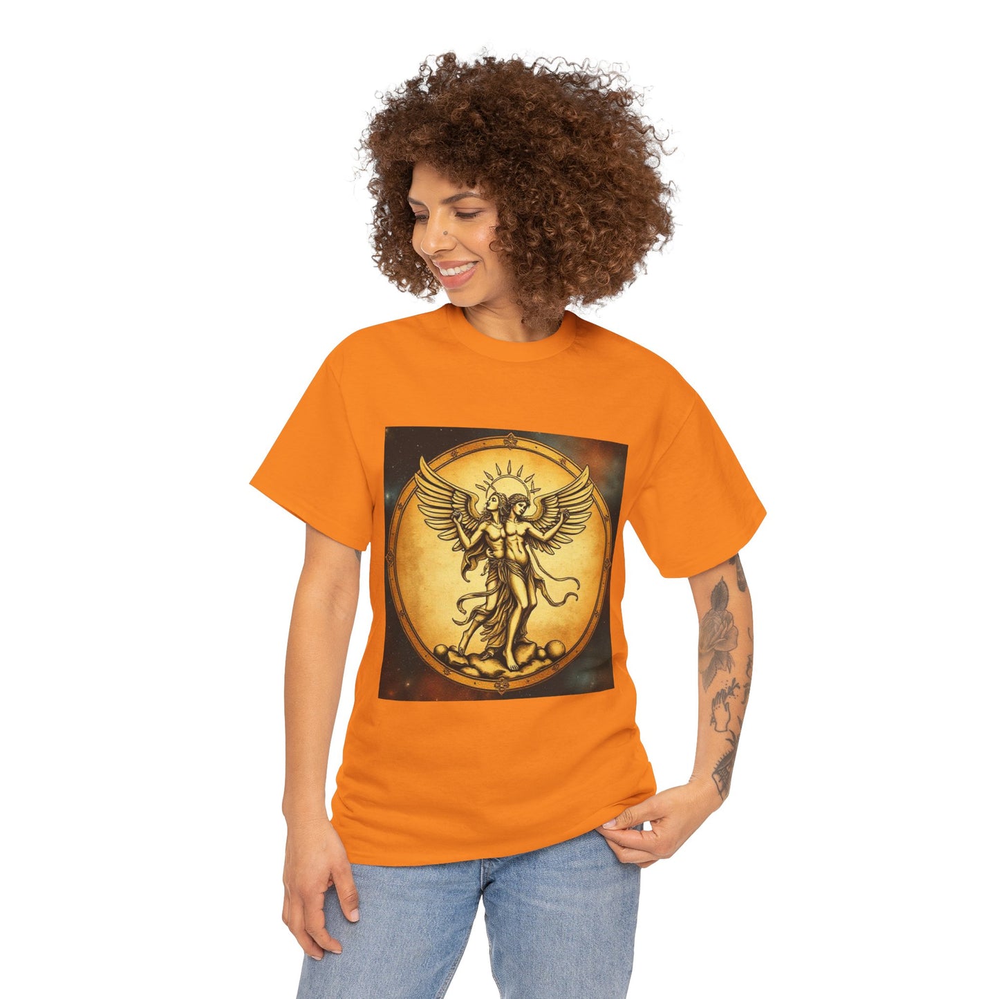 Unisex Heavy Cotton T-Shirt, Twin Angel v1, Gemini Zodiac Design