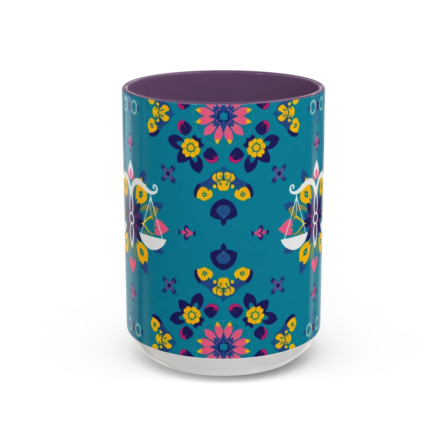 Accent Coffee Mug, Libra, Zodiac v2, Flower Pattern, (11, 15oz)