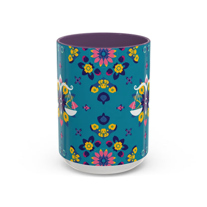 Accent Coffee Mug, Libra, Zodiac v2, Flower Pattern, (11, 15oz)