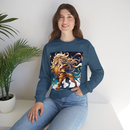 Unisex Heavy Blend™ Crewneck Sweatshirt,Cool Lion with White Hair, Leo Zodiac Design